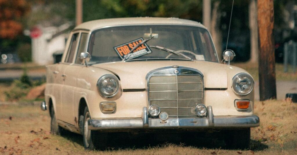 An unregistered old vintage car for sale.